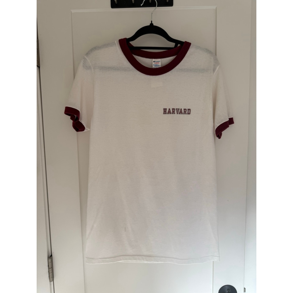 Vintage 1980’s Champion Harvard Ringer Tee, Sz L